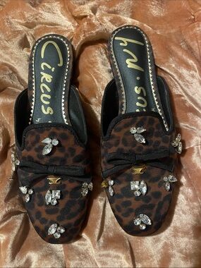 Circus NY by Sam Edelman Trish Jewel Leopard Embellished Mules Size 6.5